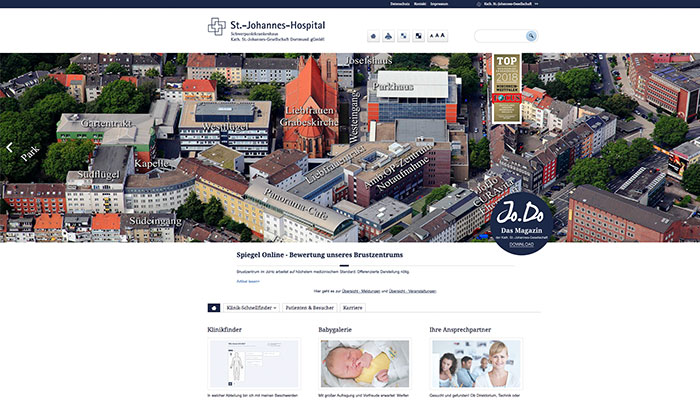 Screenshot der Startseite des St. Johannes Hospitals