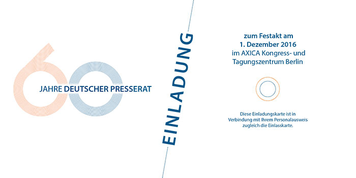 Einladungskarte zum Festakt des 60-jährigen Jubiläum des Deutschen Presserats